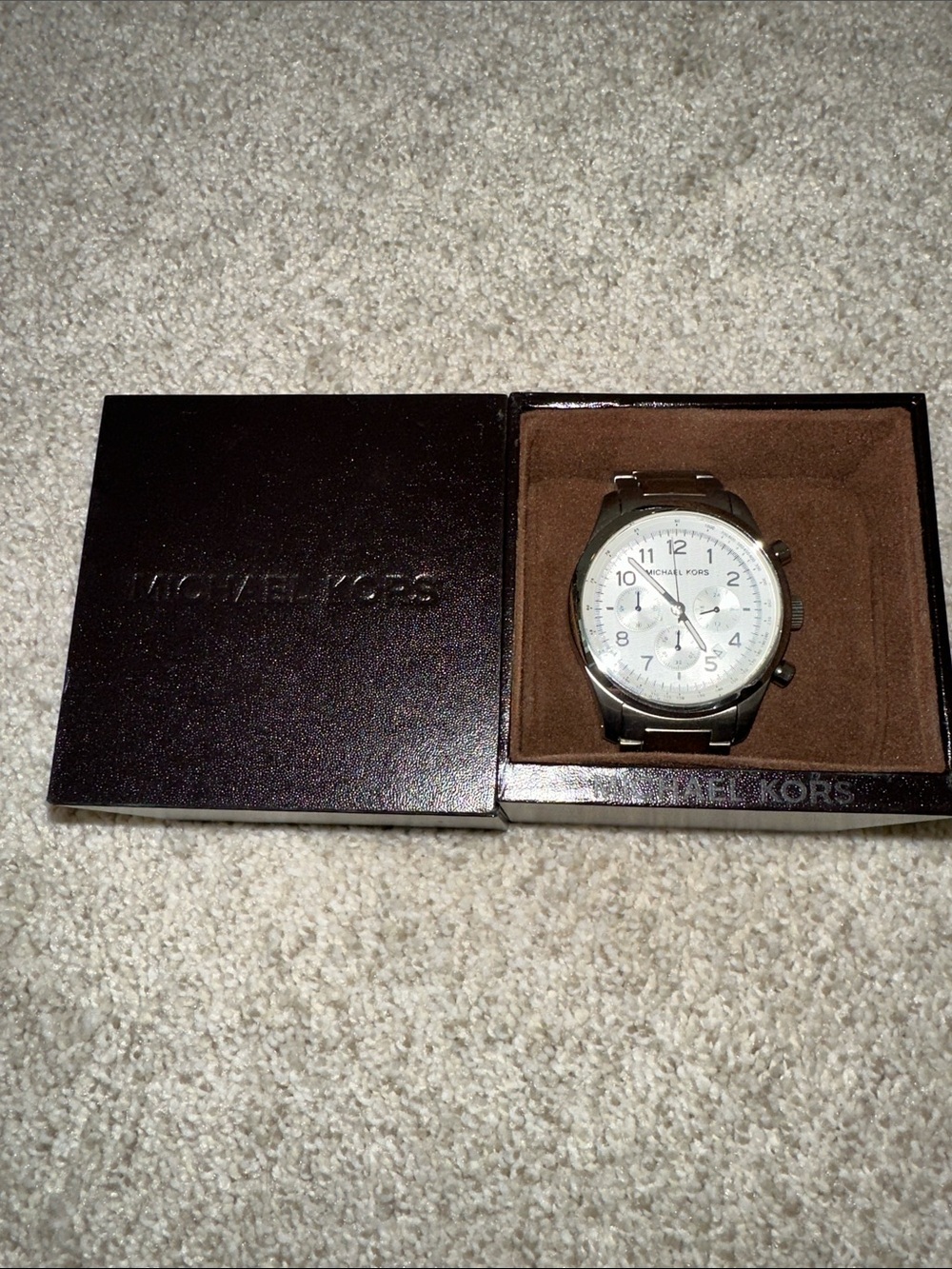 Michael Kors Silver Men's Chronograph Watch with White Dial